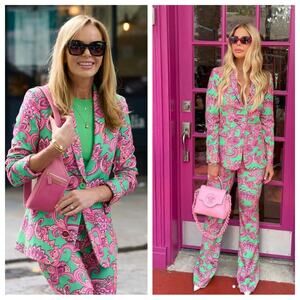 ALICE + OLIVIA Macey Pink and Green Paisley Floral Women's Blazer Size 2